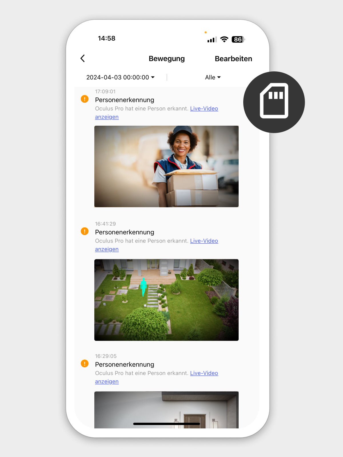 Smartphone zeigt Liste von Bewegungserkennungen