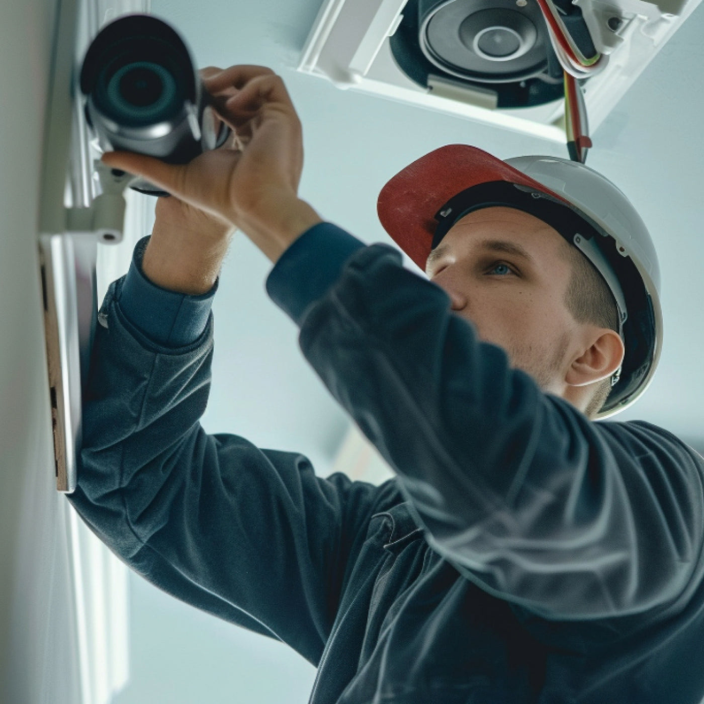 Techniker montiert Weber Protect Überwachungskamera