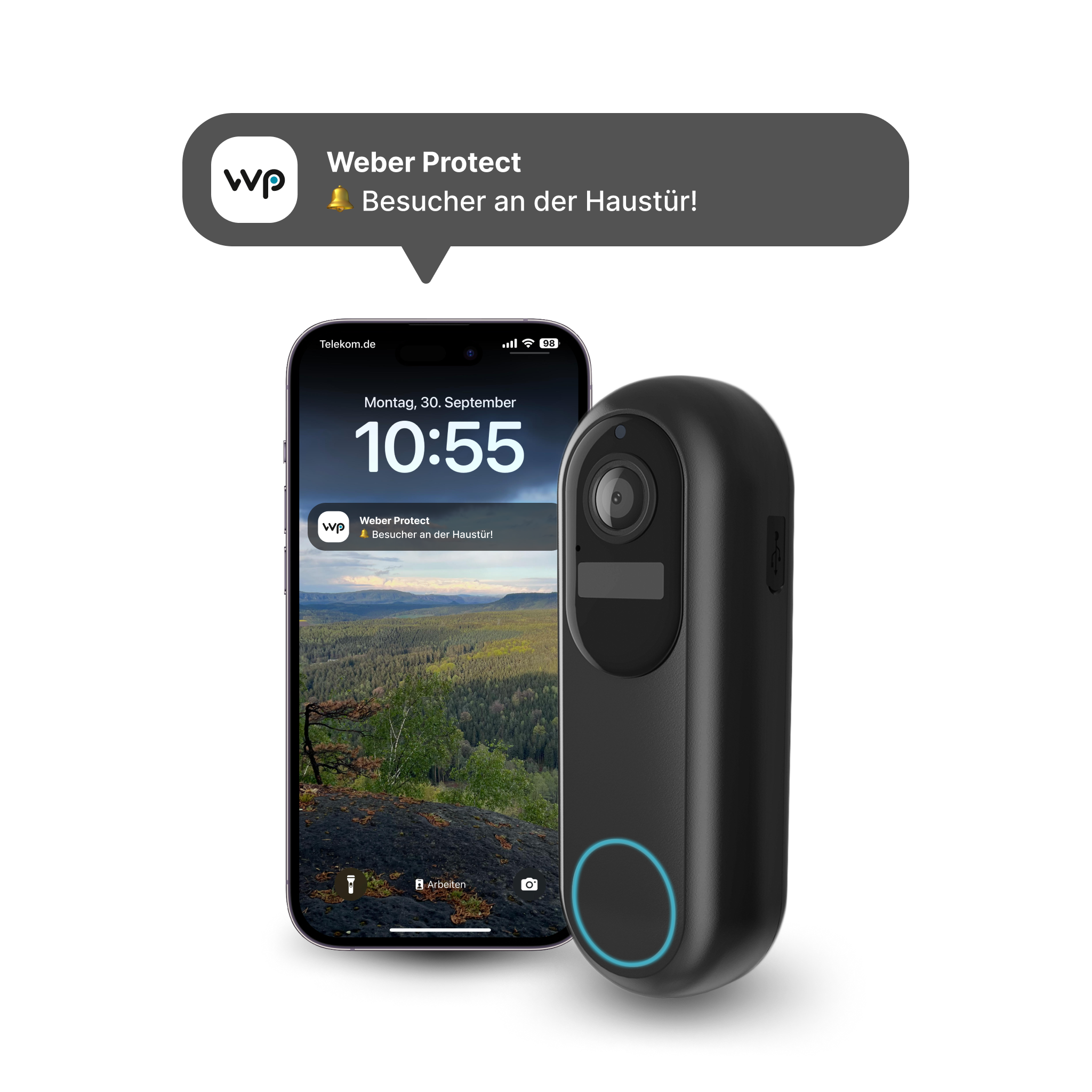 Überwachungskamera (Kabel) + Video Türklingel (Akku)